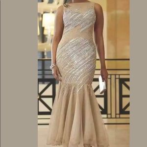 Ashro Beaded Golden Mermaid Formal Long Dress